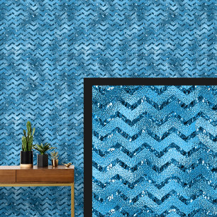 Dark Mid Blue Water Shiny Look Zig Zag Stripes Wallpaper