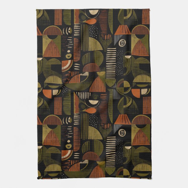 Dark Mid Century Geometric Pattern (1) Kitchen Towel (Vertical)