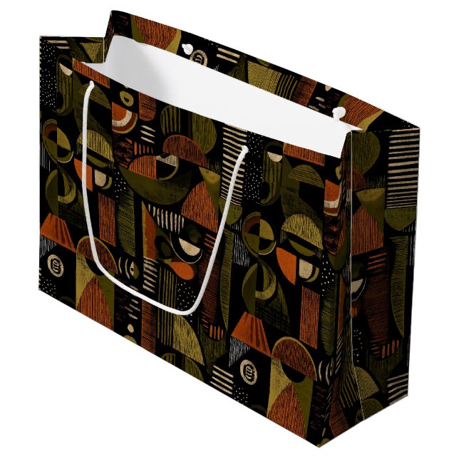 Dark Mid Century Geometric Pattern (1) Large Gift Bag (Front Angled)