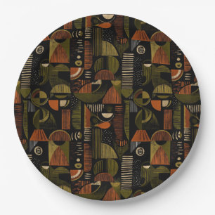 Dark Mid Century Geometric Pattern (1) Paper Plate