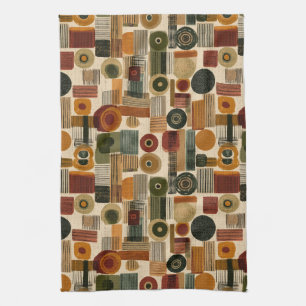 Dark Mid Century Geometric Pattern (2) Kitchen Towel