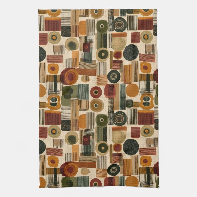 Dark Mid Century Geometric Pattern (2) Kitchen Towel (Vertical)