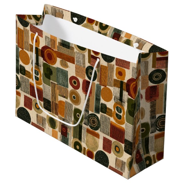 Dark Mid Century Geometric Pattern (2) Large Gift Bag (Front Angled)