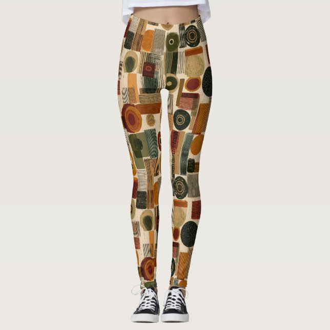 Dark Mid Century Geometric Pattern (2) Leggings (Front)
