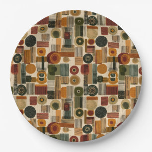 Dark Mid Century Geometric Pattern (2) Paper Plate