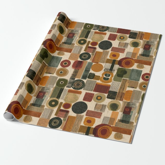 Dark Mid Century Geometric Pattern (2) Wrapping Paper (Unrolled)