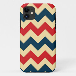 Dark Midnight Blue and Red Chevron Zigzap Pattern iPhone 11 Case