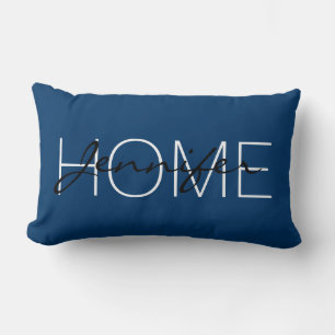 Dark midnight blue colour home monogram lumbar pillow
