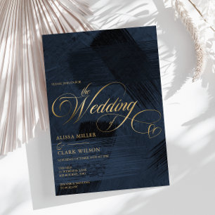 Dark Midnight Blue & Gold Modern Painterly Wedding Invitation