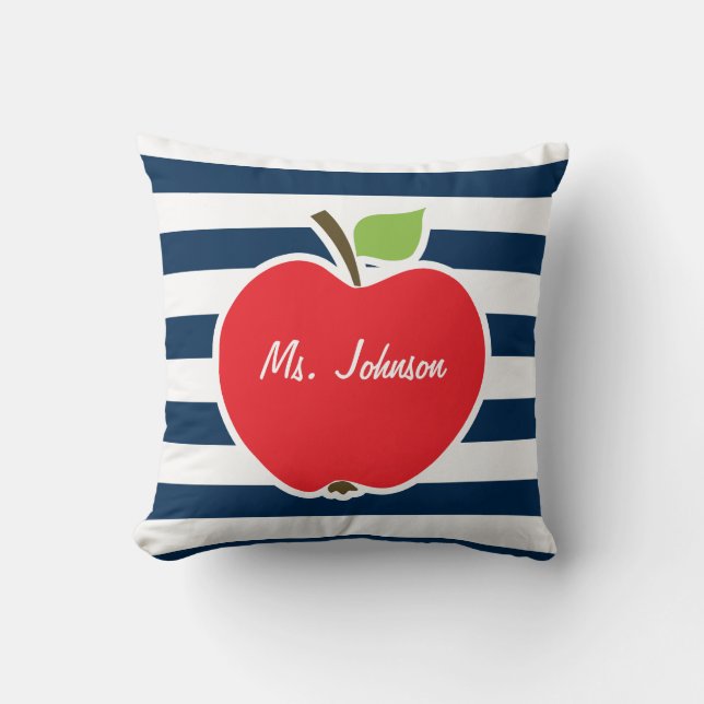 Dark Midnight Blue Horizontal Stripes; Apple Throw Pillow (Front)