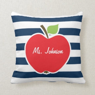 Dark Midnight Blue Horizontal Stripes; Apple Throw Pillow