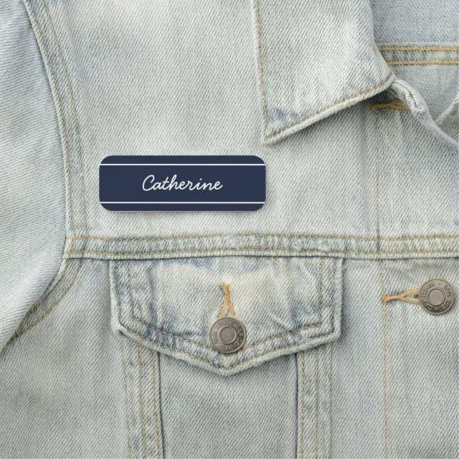 Dark Midnight Blue Minimalist Name Tag (In Situ)