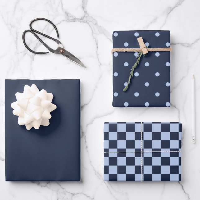 Dark Midnight Blue & Pattern Wrapping Paper Set (Front)