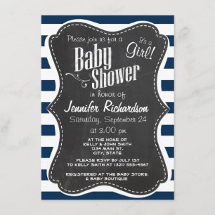 Dark Midnight Blue Stripes; Retro Chalkboard Invitation