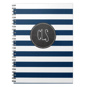 Dark Midnight Blue Stripes; Retro Chalkboard Notebook