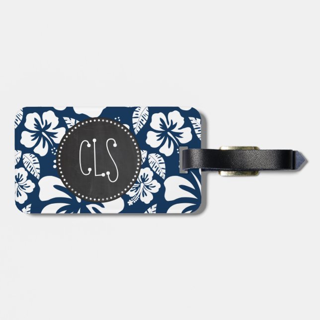 Dark Midnight Blue Tropical Chalkboard look Luggage Tag (Back Horizontal)