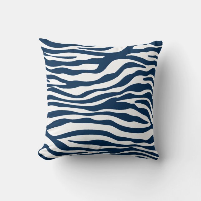 Dark Midnight Blue Zebra Print Throw Pillow (Front)