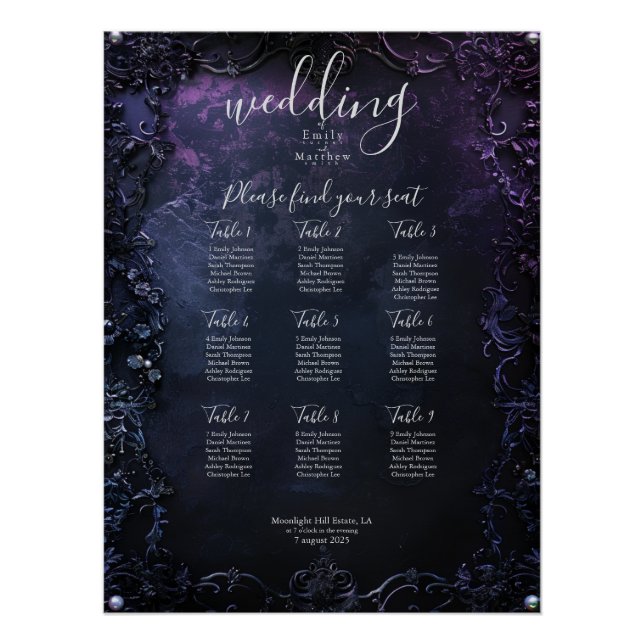 Dark Midnight Gothic Elegance Seating Chart (Front)