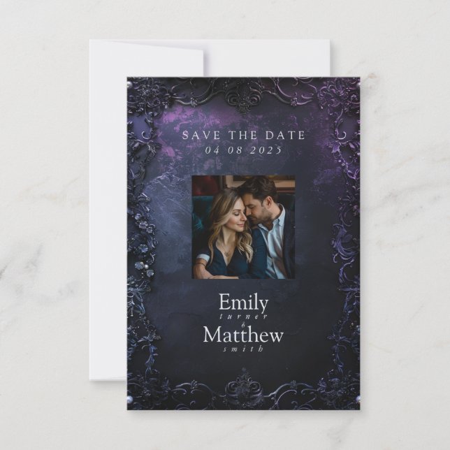 Dark Midnight Gothic Elegance Wedding Save The Date (Front)