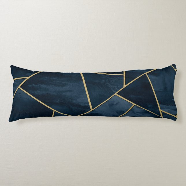 Dark Midnight Navy Blue Gold Geometric Glam #1 Body Pillow (Front)
