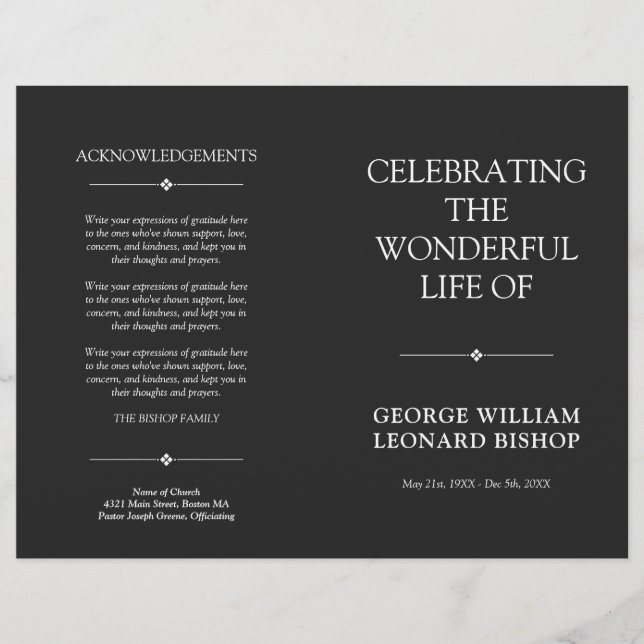 Dark Minimal Celebration of Life Funeral Program (Front)