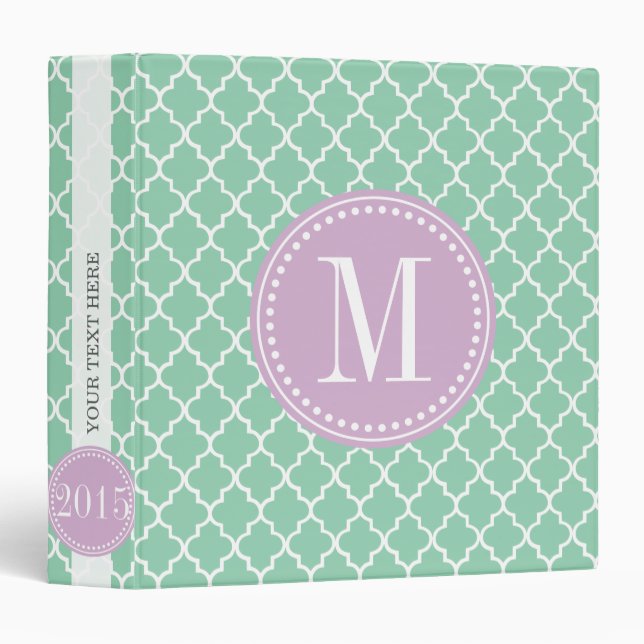 Dark Mint Moroccan Tiles Lattice Personalized Binder (Front/Spine)
