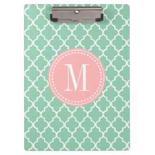 Dark Mint Moroccan Tiles Lattice Personalized Clipboard