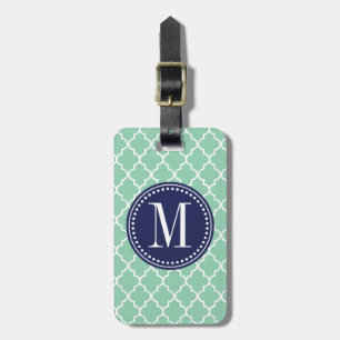 Dark Mint Moroccan Tiles Lattice Personalized Luggage Tag