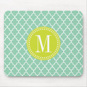 Dark Mint Moroccan Tiles Lattice Personalized Mouse Pad