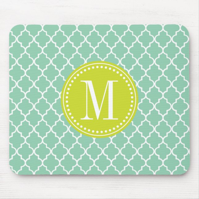 Dark Mint Moroccan Tiles Lattice Personalized Mouse Pad (Front)