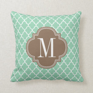 Dark Mint Moroccan Tiles Lattice Personalized Throw Pillow
