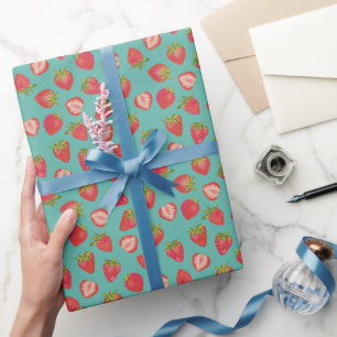 Dark Mint Strawberry Wrapping Paper / Gift Wrap
