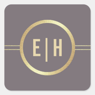 Dark Mocha Gold Custom Monogram Wedding Square Sticker