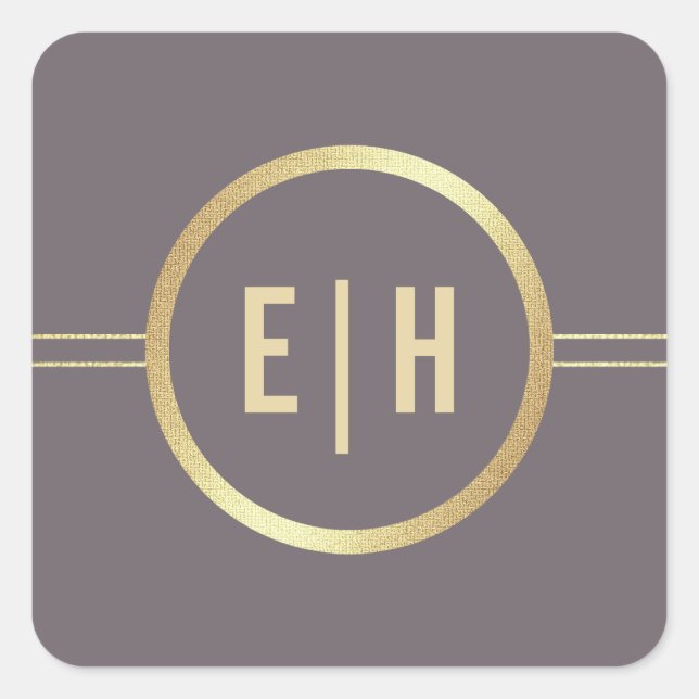 Dark Mocha Gold Custom Monogram Wedding  Square Sticker (Front)