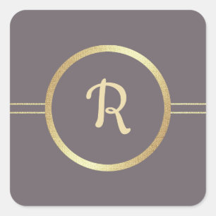Dark Mocha   Gold Custom Monogram Wedding  Square Sticker