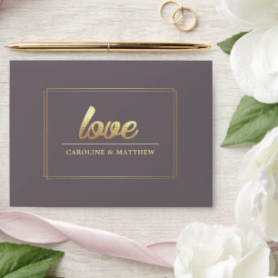 Dark Mocha Gold Foil Floral Wedding Envelope