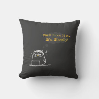 Dark Mode Enthusiast Owl Throw Pillow