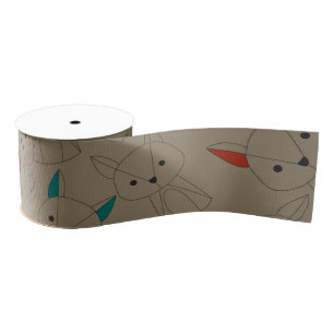 Dark Mode Fox Cartoon Grosgrain Ribbon