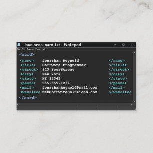 Dark Mode Notepad Coder Format Computer Programmer Business Card