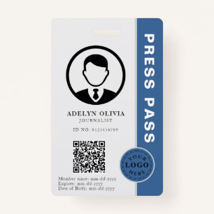 Dark Moderate Blue Press ID for Journalists Badge