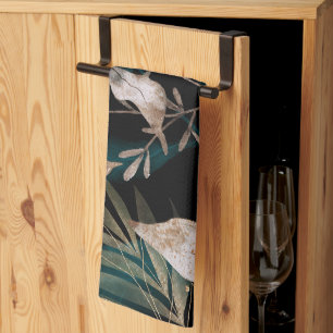 Dark Modern Boho Botanical Leaves Kitchen Towel