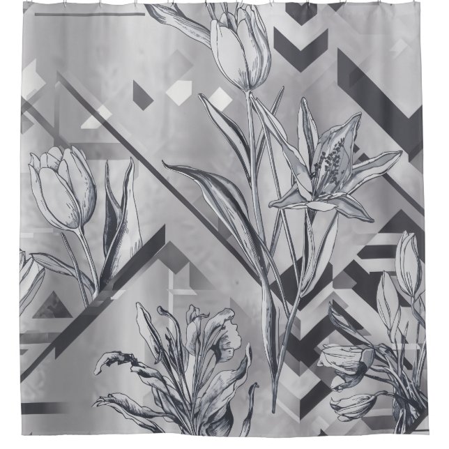 Dark Modern Geometric Tulip Line Art Pattern (2) (Front)