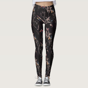 Dark Modern Geometric Tulip Line Art Pattern Leggings