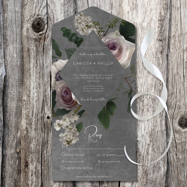 Dark Modern Pink & White Moody Floral Dinner All In One Invitation (Creator Uploaded)