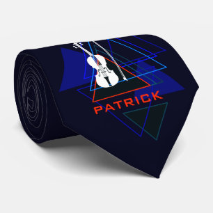 Dark & Modern violin geometric blue red triangles Tie