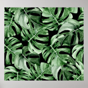 Dark Monstera: Tropical Watercolor Print. Poster