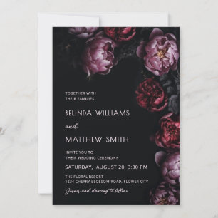 Dark Moody 3D Flowers Wedding Invitation