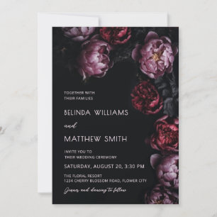 Dark Moody 3D Flowers Wedding Invitation
