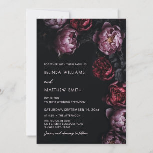 Dark Moody 3D Flowers Wedding Invitation