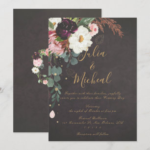 Dark Moody Autumn Floral Wedding Invitation